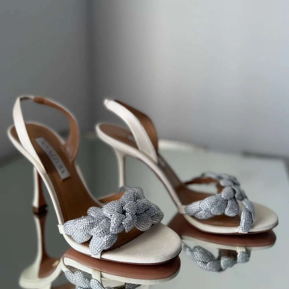 Aquazzura Galactic Flower 95 satin sandals $1,450 37.5 - Picture 11 of 14